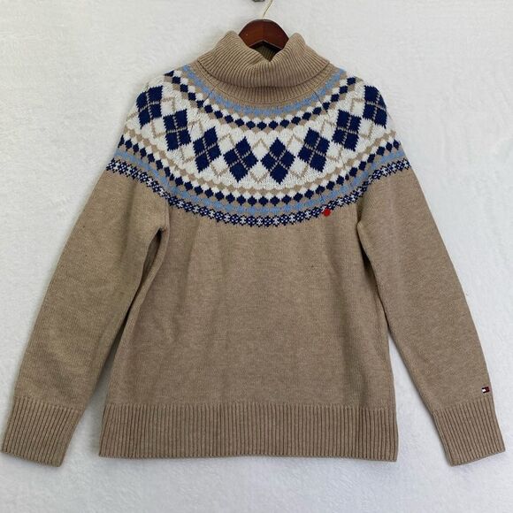 Tommy Hilfiger Fairisle Nordic Turtleneck Tan Sweater - Picture 1 of 6